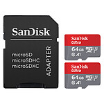 SanDisk Ultra microSD UHS-I U1 64 Go 140 Mo/s (x2) + Adaptateur SD